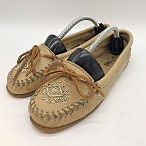 Minnetonka Deerskin Moccasins Women's 6.5 Soft Sole Beaded Slip On Comfort Shoes